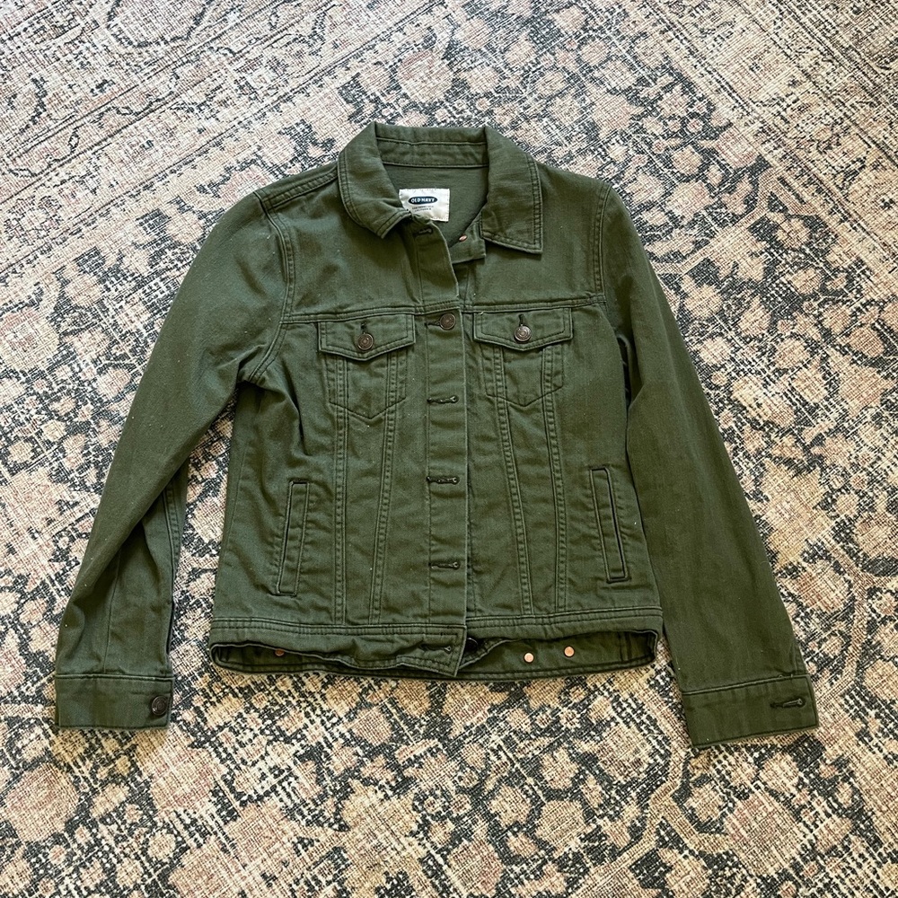 Old Navy olive green denim jacket, small